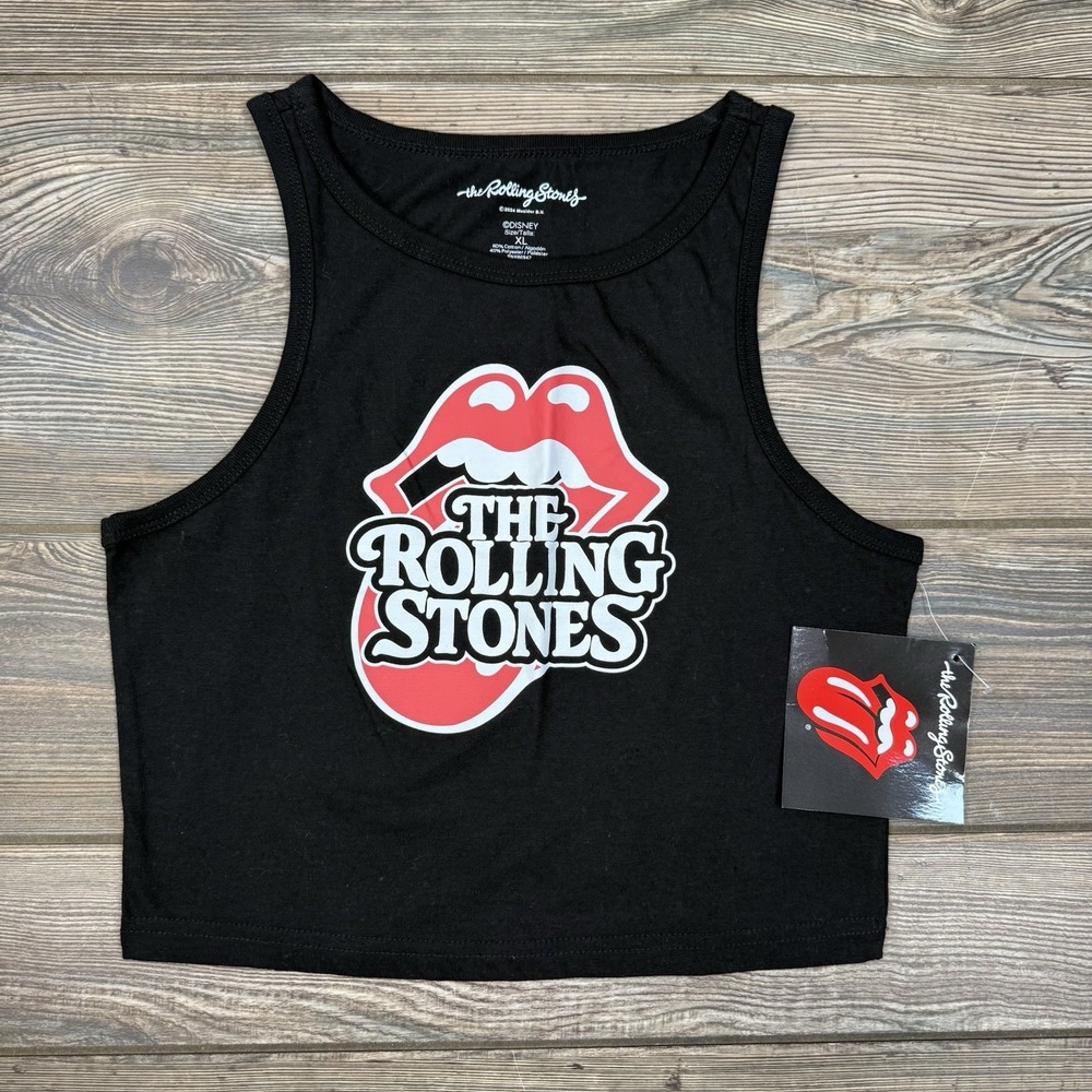 The‎ Rolling Stones Hot Lips Black Tank Crop Top Sleeveless Women's Size XL NEW